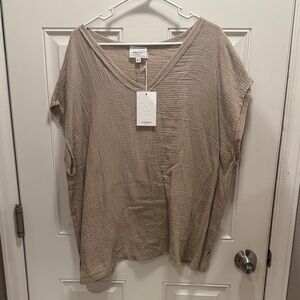ANDREE BY UNIT Taupe V-Neck Cotton Gauze Tunic